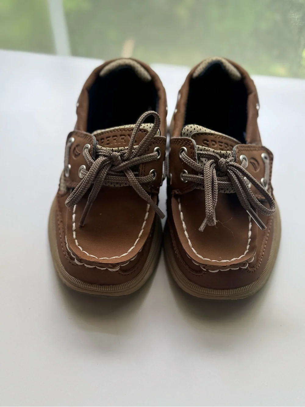 Sperry Brown Kids Boat Shoes with Tan Mesh Accents